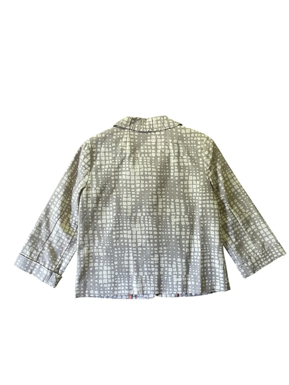 Women's J. Crew Jacket Sz 4 Gray & White Linen Cotton Ruffled JACKET
